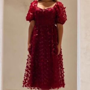 Burgundy Butterfly Midi Dress